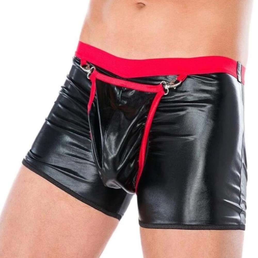 Men's Open Crotch Underwear Sexy Man Patent Leather Night Club Stage Underwear